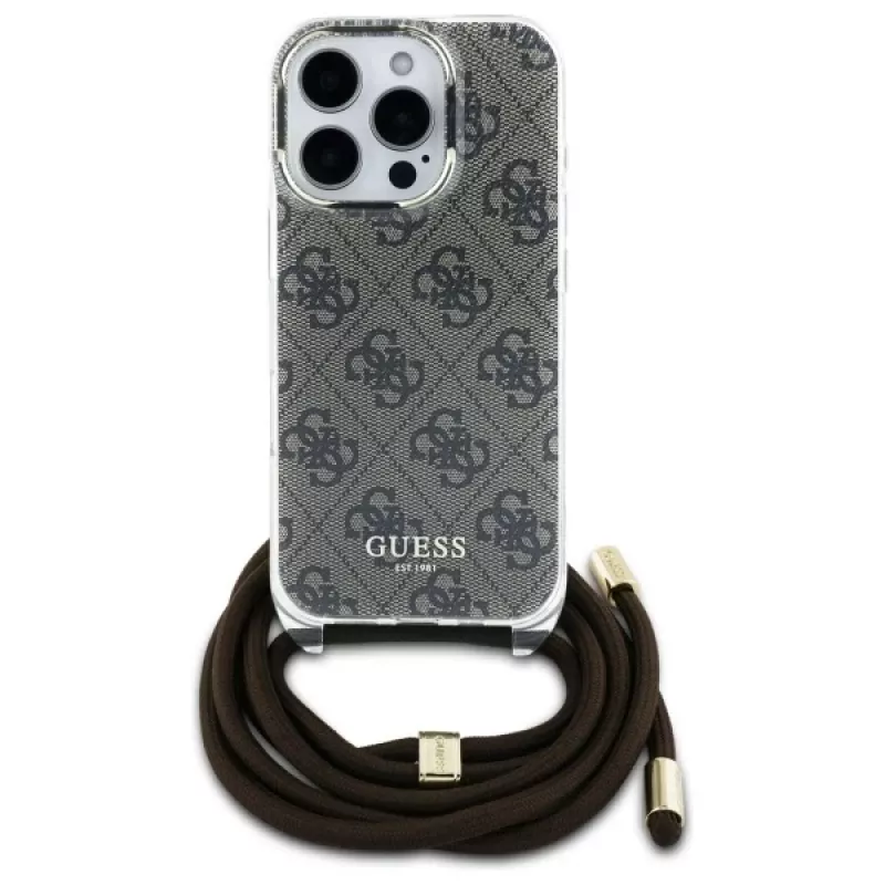 Guess GUHCP16LHC4SEW iPhone 16 Pro puzdro crossbody šnúrka 4G print hnedé