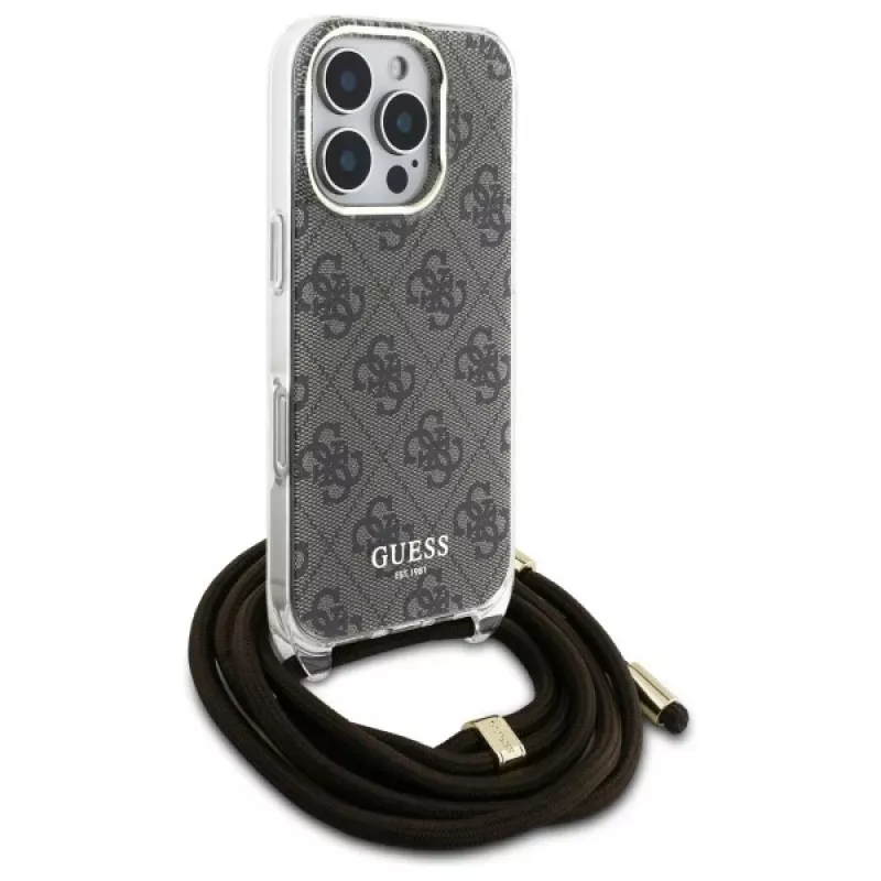 Guess GUHCP16LHC4SEW iPhone 16 Pro puzdro crossbody šnúrka 4G print hnedé