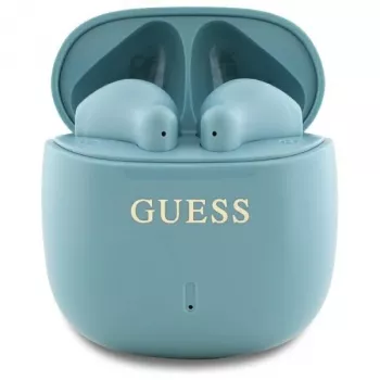 Guess Printed Classic Logo TWS Bluetooth slúchadlá s nabíjacím puzdrom (tyrkysové)