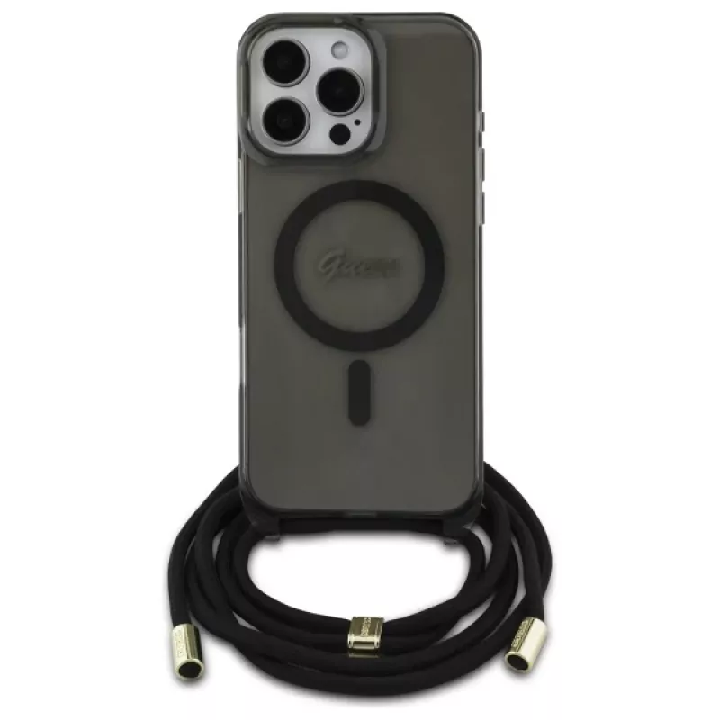 Guess GUHMP16LHCTSGNSK iPhone 16 Pro 6.3 puzdro crossbody šnúrka Script MagSafe čierne