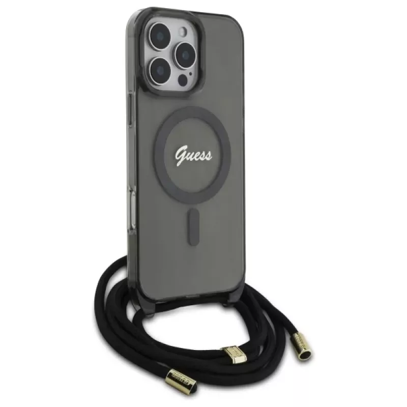 Guess GUHMP16LHCTSGNSK iPhone 16 Pro 6.3 puzdro crossbody šnúrka Script MagSafe čierne