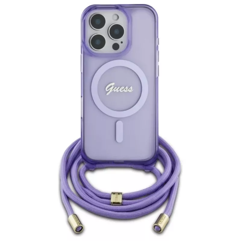 Guess GUHMP16LHCTSGNSU iPhone 16 Pro 6,3 inch fialové puzdro crossbody šnúrka Script MagSafe