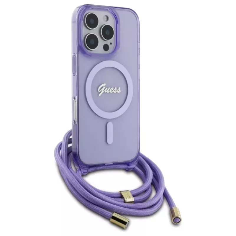 Guess GUHMP16LHCTSGNSU iPhone 16 Pro 6,3 inch fialové puzdro crossbody šnúrka Script MagSafe
