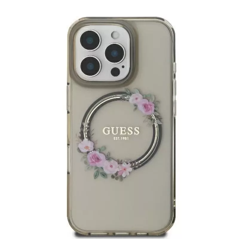 Guess GUHMP16XHFWFCK iPhone 16 Pro Max 6.9 čierne puzdro IML Flowers Wreath MagSafe