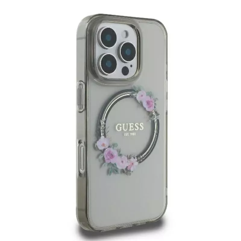 Guess GUHMP16XHFWFCK iPhone 16 Pro Max 6.9 čierne puzdro IML Flowers Wreath MagSafe