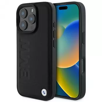 BMW Hot Stamp kožené puzdro pre iPhone 16 Pro 6,3 inch čierne