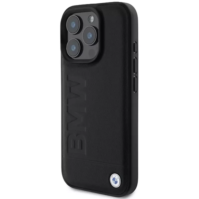 BMW Hot Stamp kožené puzdro pre iPhone 16 Pro 6,3 inch čierne