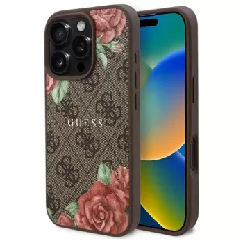 Guess GUHMP16LP4ROPEMCW iPhone 16 Pro puzdro 4G Flowers Print MagSafe hnedé