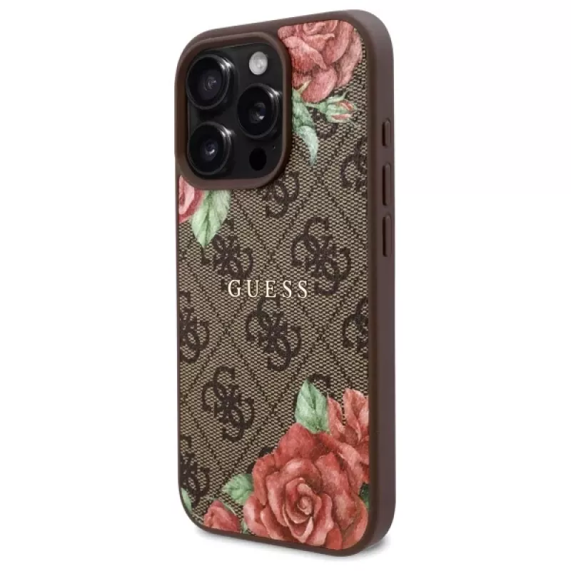 Guess GUHMP16LP4ROPEMCW iPhone 16 Pro puzdro 4G Flowers Print MagSafe hnedé