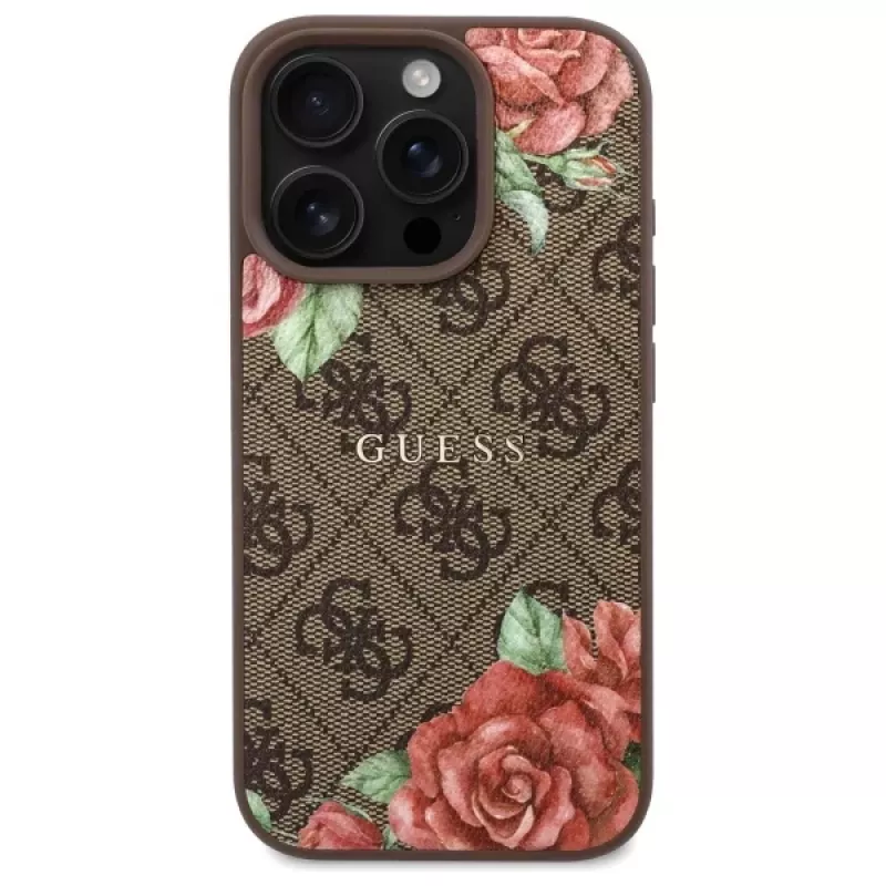 Guess GUHMP16LP4ROPEMCW iPhone 16 Pro puzdro 4G Flowers Print MagSafe hnedé