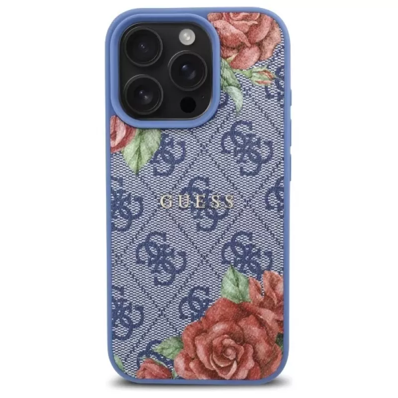 Guess GUHMP16LP4ROPEMCB iPhone 16 Pro 6,3 inch modré puzdro 4G Flowers Print MagSafe