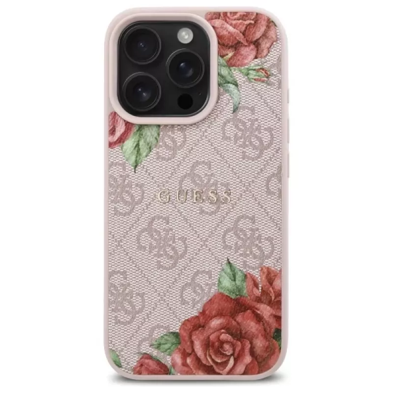 Guess GUHMP16LP4ROPEMCP pevné puzdro pre iPhone 16 Pro 6,3 inch ružové 4G Flowers Print MagSafe