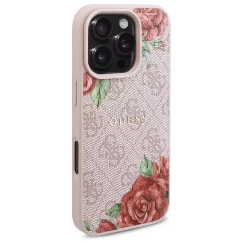 Guess GUHMP16LP4ROPEMCP pevné puzdro pre iPhone 16 Pro 6,3 inch ružové 4G Flowers Print MagSafe