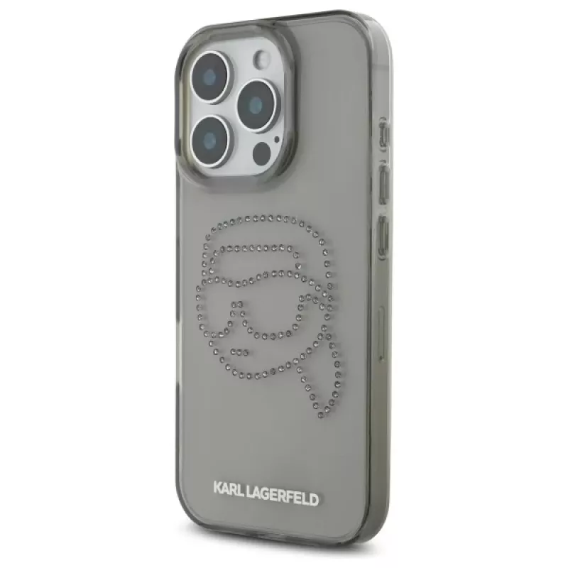 Karl Lagerfeld IML Rhinestones Karl Head puzdro pre iPhone 16 Pro Max (čierna)