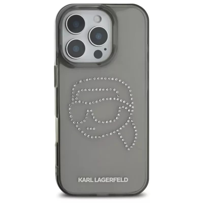 Karl Lagerfeld IML Rhinestones Karl Head puzdro pre iPhone 16 Pro Max (čierna)
