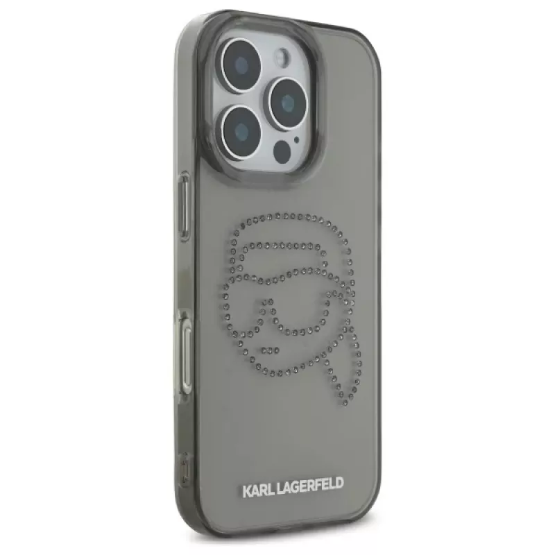 Karl Lagerfeld IML Rhinestones Karl Head puzdro pre iPhone 16 Pro Max (čierna)
