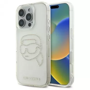 Karl Lagerfeld IML Rhinestones Karl Head zadný kryt pre iPhone 16 Pro Max (transparentná)