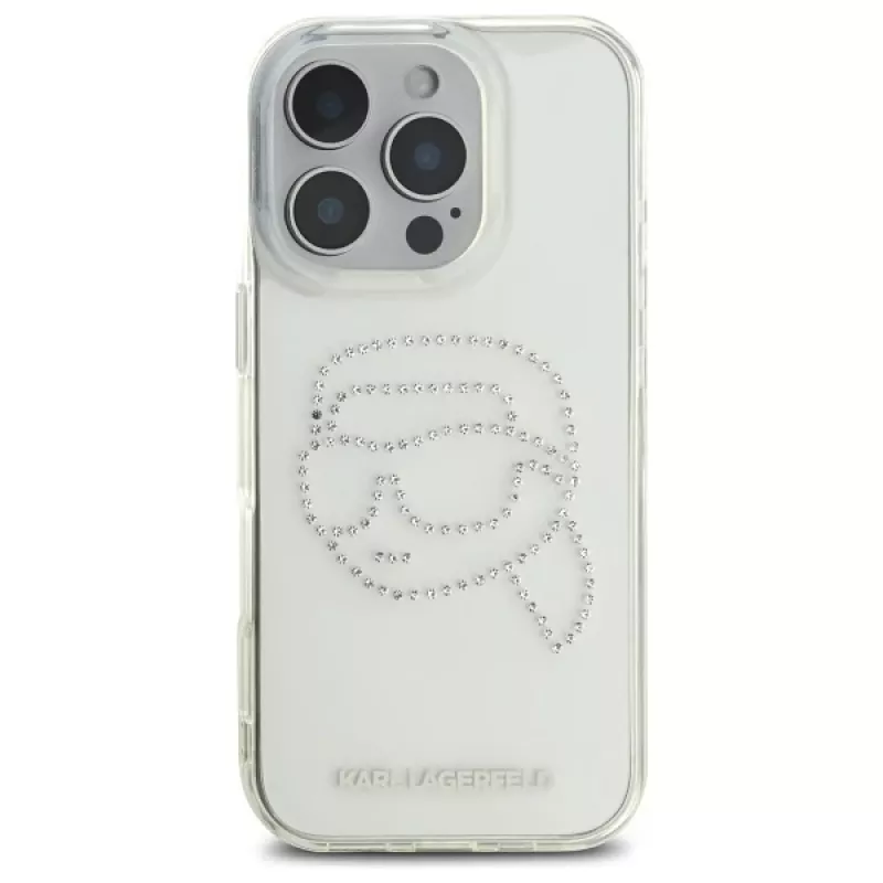 Karl Lagerfeld IML Rhinestones Karl Head zadný kryt pre iPhone 16 Pro Max (transparentná)