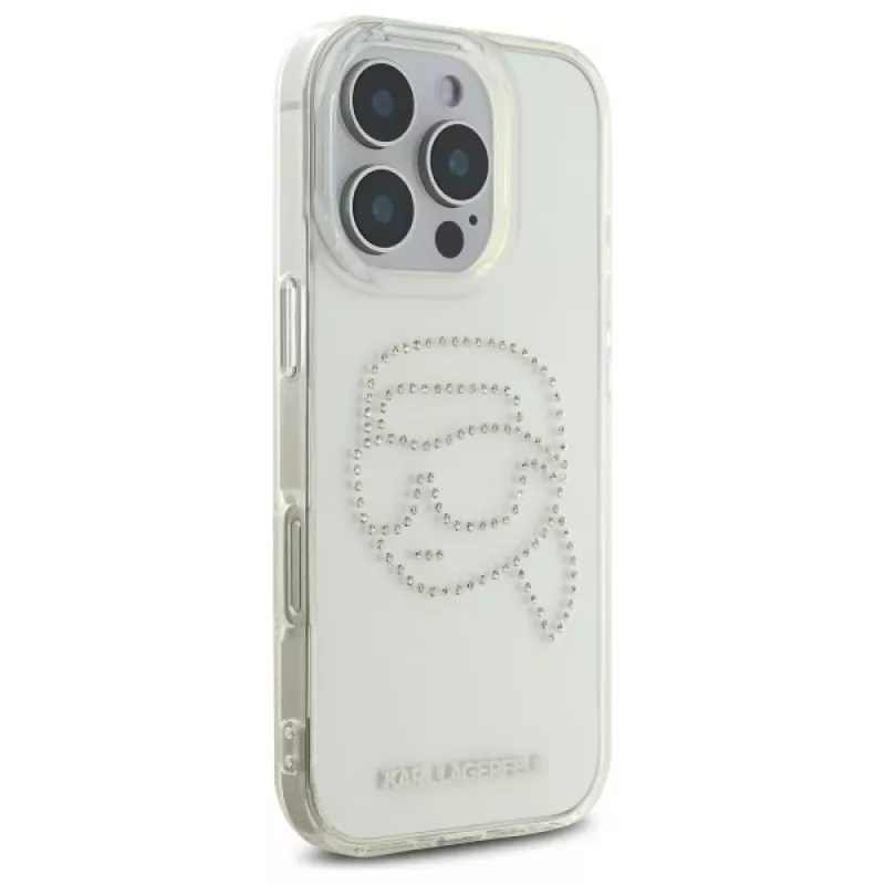 Karl Lagerfeld IML Rhinestones Karl Head zadný kryt pre iPhone 16 Pro Max (transparentná)