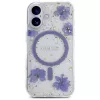 Guess Resin Flowers Glitter MagSafe puzdro pre iPhone 16 fialová