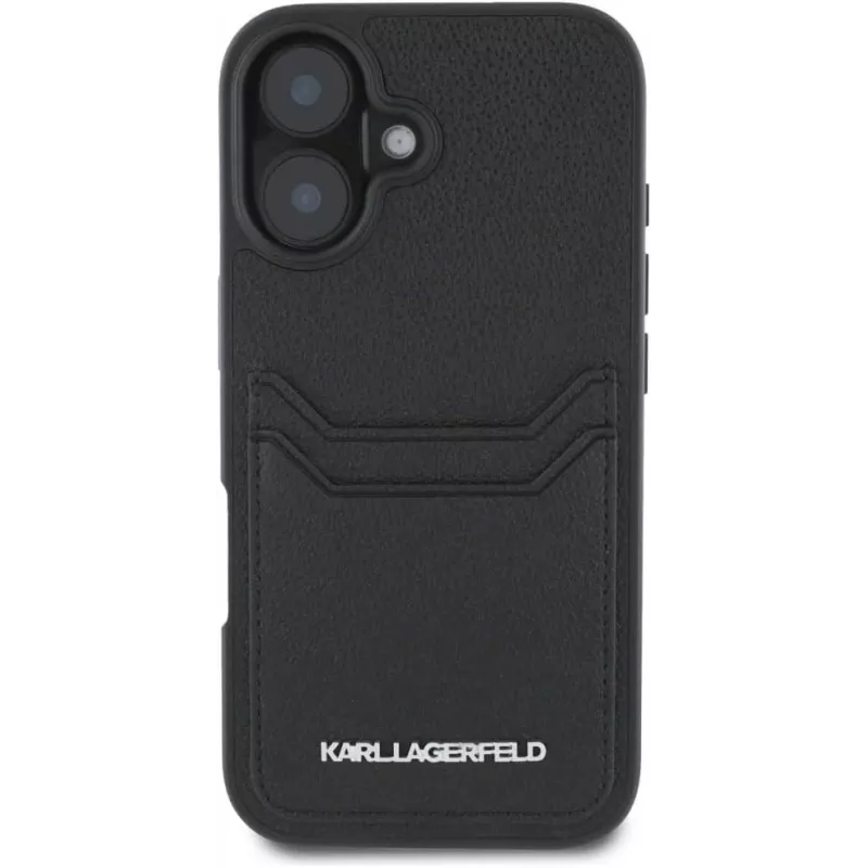 Karl Lagerfeld HC Grained PU Card Slot Metal Elongated puzdro pre iPhone 16, čierna
