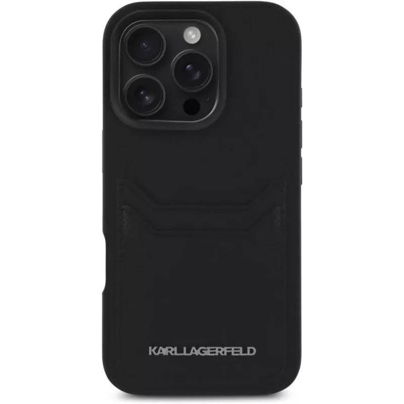 KARL LAGERFELD HC Grained PU Card Slot Metal Elongated puzdro pre iPhone 16 Pro čierna