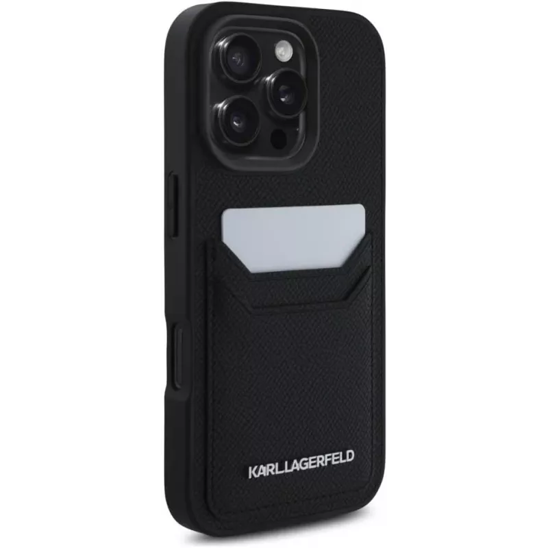 KARL LAGERFELD HC Grained PU Card Slot Metal Elongated puzdro pre iPhone 16 Pro čierna