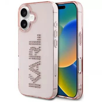 Karl Lagerfeld IML Rhinestones Logo zadný kryt pre iPhone 16, ružová