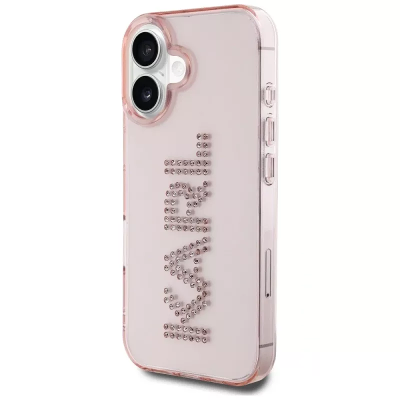 Karl Lagerfeld IML Rhinestones Logo zadný kryt pre iPhone 16, ružová