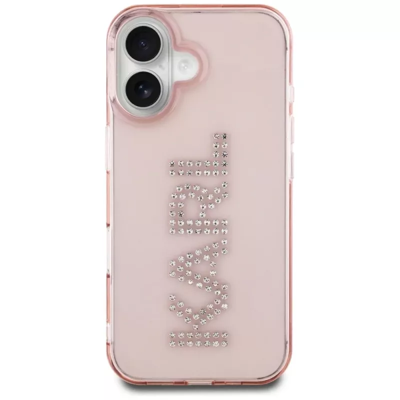 Karl Lagerfeld IML Rhinestones Logo zadný kryt pre iPhone 16, ružová