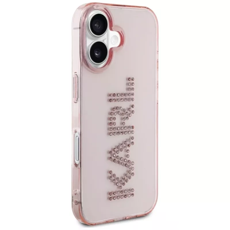 Karl Lagerfeld IML Rhinestones Logo zadný kryt pre iPhone 16, ružová