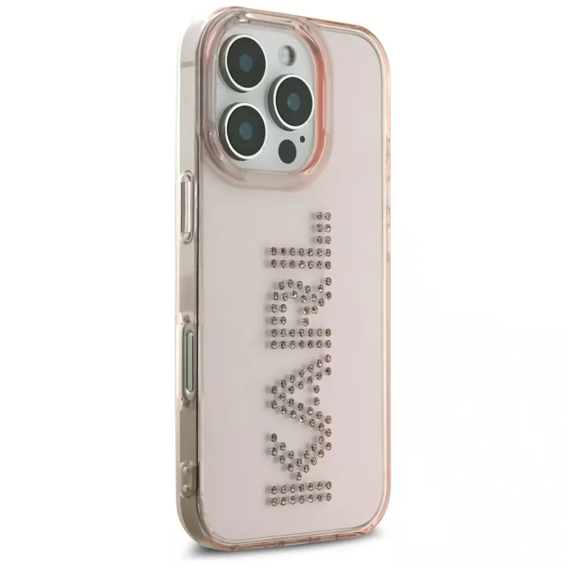 KARL LAGERFELD IML Rhinestones Logo puzdro pre iPhone 16 Pro ružová