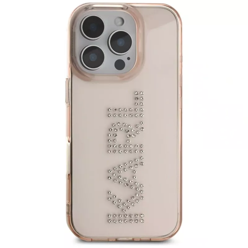 KARL LAGERFELD IML Rhinestones Logo puzdro pre iPhone 16 Pro Max ružová