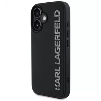 KARL LAGERFELD HC 3D Rubber Elongated Glitter puzdro pre iPhone 16, čierna