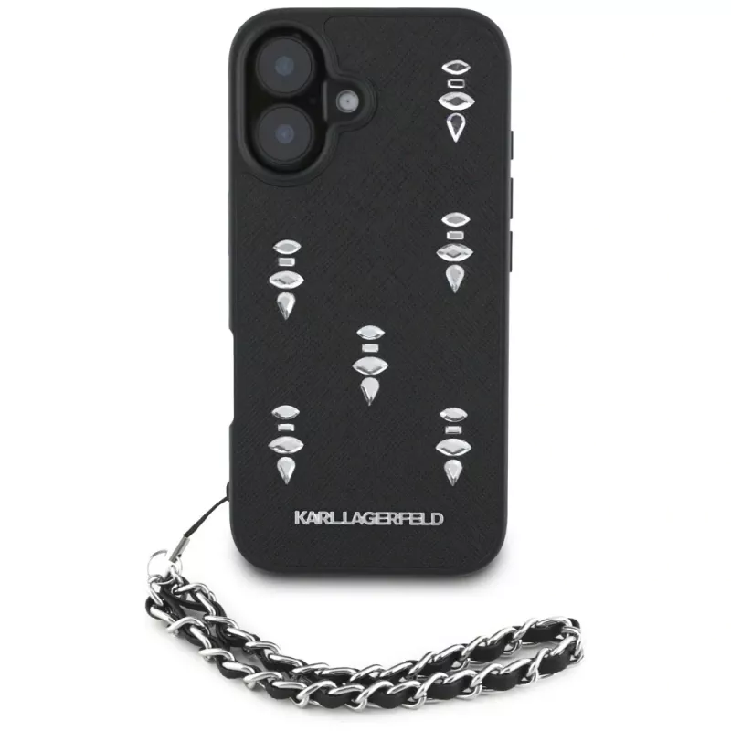 Karl Lagerfeld Saffiano Crystals with Chain puzdro pre iPhone 16 čierna