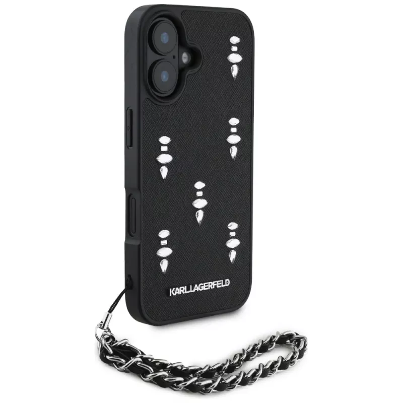 Karl Lagerfeld Saffiano Crystals with Chain puzdro pre iPhone 16 čierna