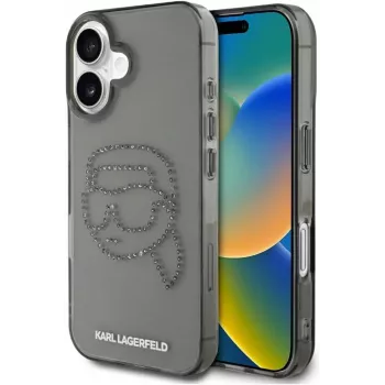 Karl Lagerfeld IML Rhinestones Karl Head puzdro pre iPhone 16 (čierna)