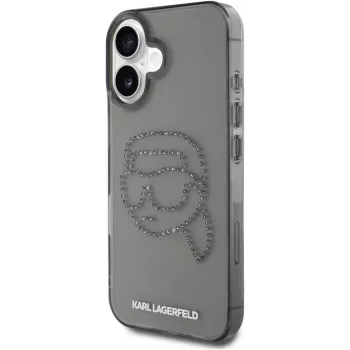 Karl Lagerfeld IML Rhinestones Karl Head puzdro pre iPhone 16 (čierna)