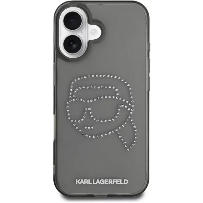 Karl Lagerfeld IML Rhinestones Karl Head puzdro pre iPhone 16 (čierna)