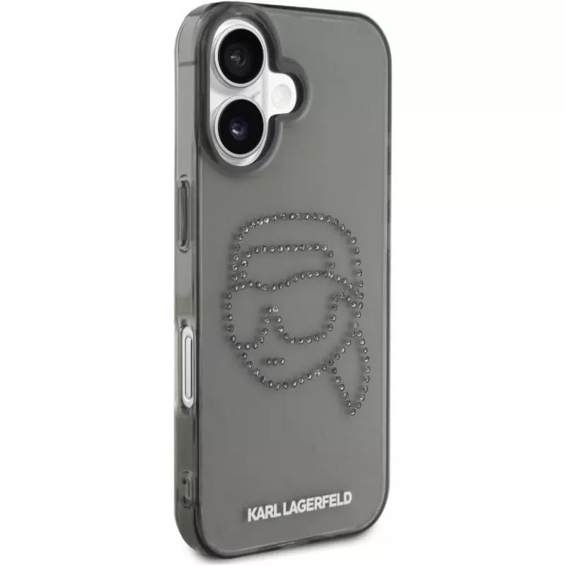 Karl Lagerfeld IML Rhinestones Karl Head puzdro pre iPhone 16 (čierna)