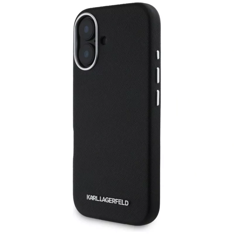 Karl Lagerfeld Saffiano FullWrapped Elongated Metal Logo MagSafe puzdro pre iPhone 16 čierna