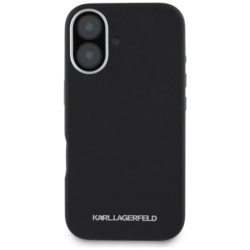 Karl Lagerfeld Saffiano FullWrapped Elongated Metal Logo MagSafe puzdro pre iPhone 16 čierna