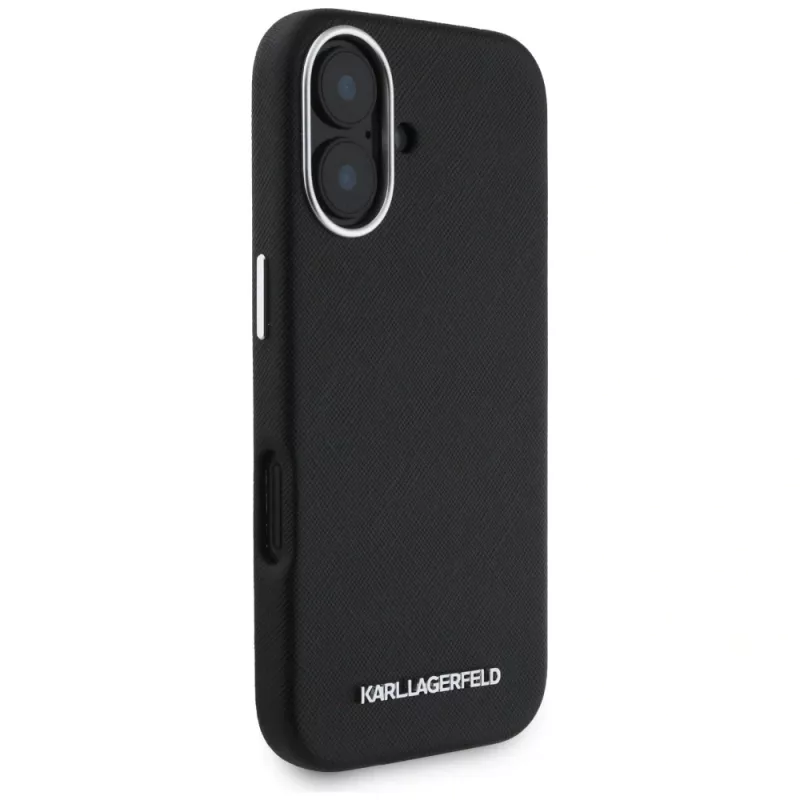 Karl Lagerfeld Saffiano FullWrapped Elongated Metal Logo MagSafe puzdro pre iPhone 16 čierna