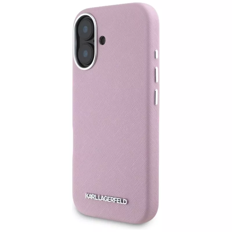 KARL LAGERFELD Saffiano Full Wrapped Elongated Metal Logo MagSafe puzdro pre Apple iPhone 16 - ružová