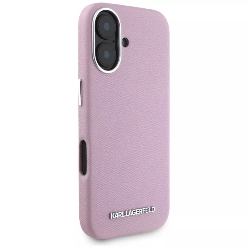 KARL LAGERFELD Saffiano Full Wrapped Elongated Metal Logo MagSafe puzdro pre Apple iPhone 16 - ružová