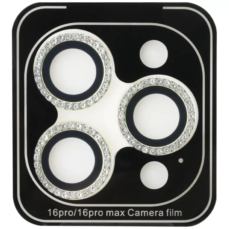 2-in-1 Guess BP Rhinestone sada ochrany displeja a šošovky fotoaparátu pre iPhone 16 Pro Max zlatá