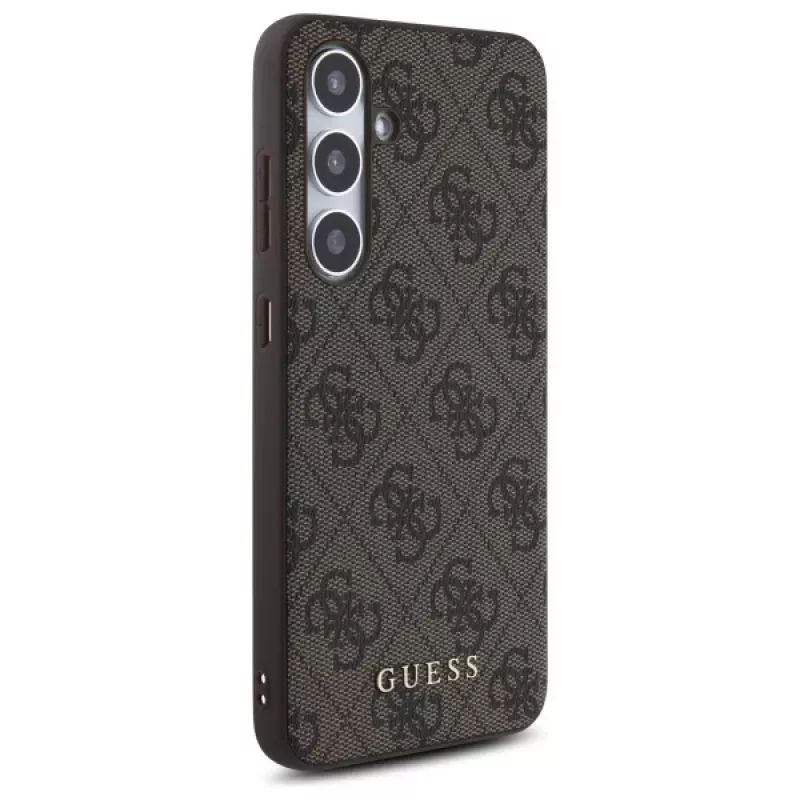 Guess 4G Metal Gold Logo zadný kryt pre Samsung Galaxy S24 FE, hnedá