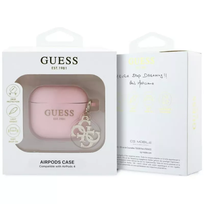 Guess GUA4LECG4P AirPods 4 kryt ružový silikón 4G Charm