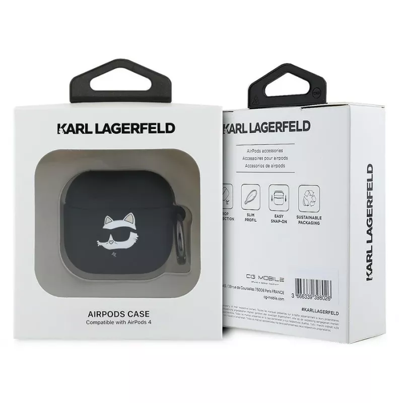 Karl Lagerfeld KLA4RUNCHK kryt na AirPods 4 čierny silikónový Choupette Head 3D