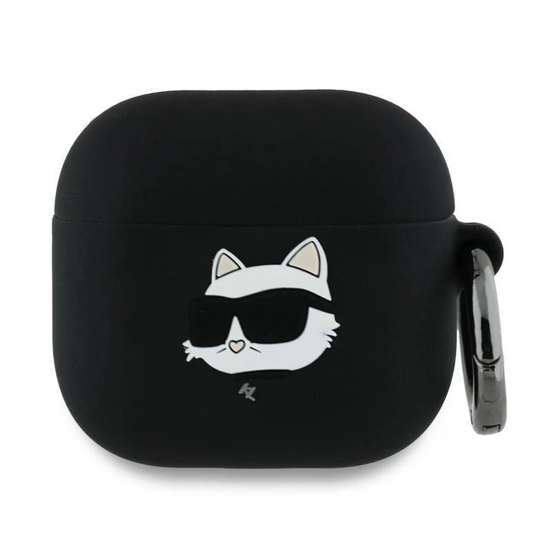 Karl Lagerfeld KLA4RUNCHK kryt na AirPods 4 čierny silikónový Choupette Head 3D